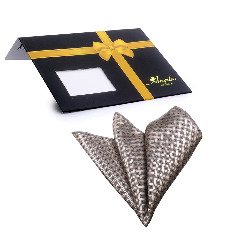 Men's Champagne Check Pocket Square Hanky Handkerchief - Amedeo Exclusive
