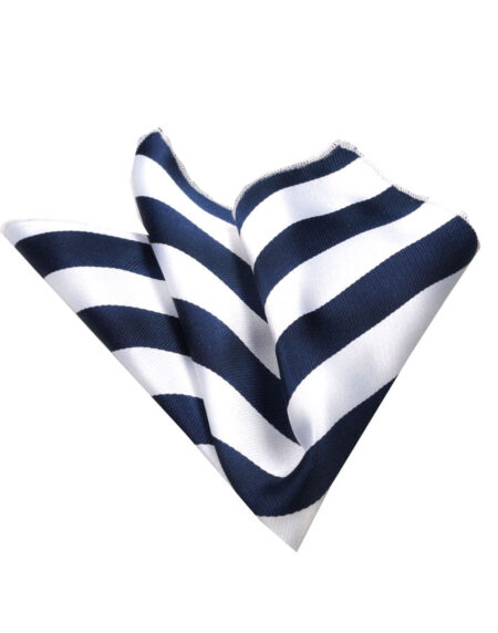 Men's White Blue Lines Pocket Square Hanky Handkerchief - Amedeo Exclusive