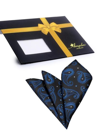 Men's Black & Blue Paisley Pocket Square Hanky Handkerchief - Amedeo Exclusive