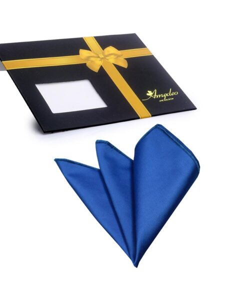 Men's Solid Blue Pocket Square Hanky Handkerchief - Amedeo Exclusive