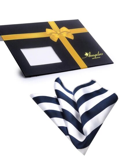 Men's Blue White Stripes Pocket Square Hanky Handkerchief - Amedeo Exclusive