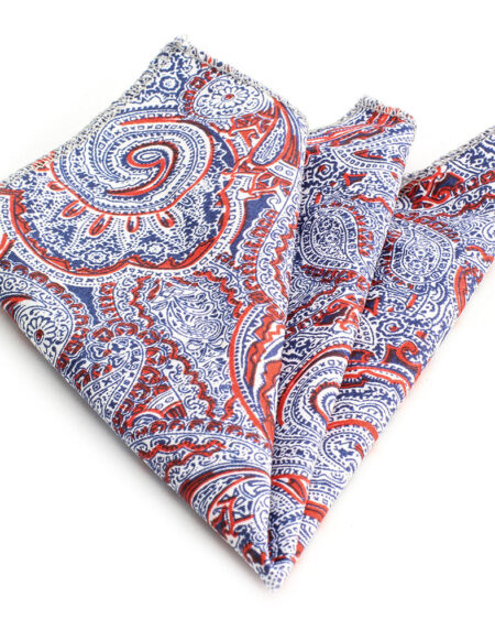 Men's Red White Paisley Pocket Square Hanky Handkerchief - Amedeo Exclusive