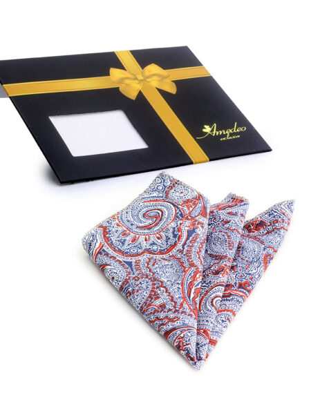 Men's Red White Paisley Pocket Square Hanky Handkerchief - Amedeo Exclusive