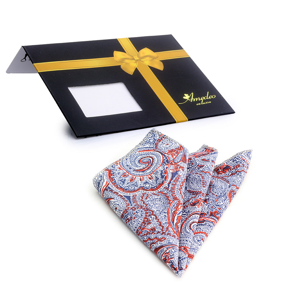 Men's Red White Paisley Pocket Square Hanky Handkerchief - Amedeo Exclusive