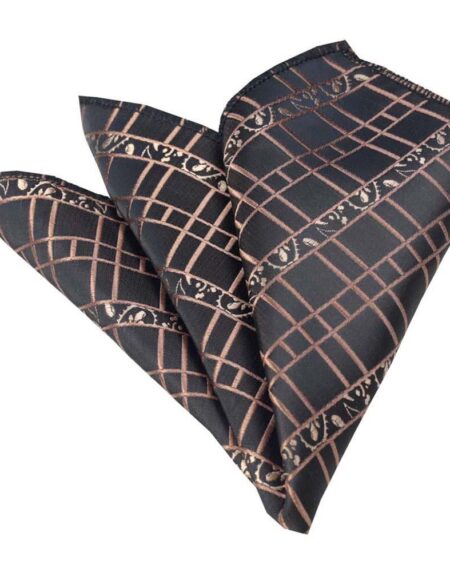 Men's Brown Black Squares Pocket Square Hanky Handkerchief - Amedeo Exclusive