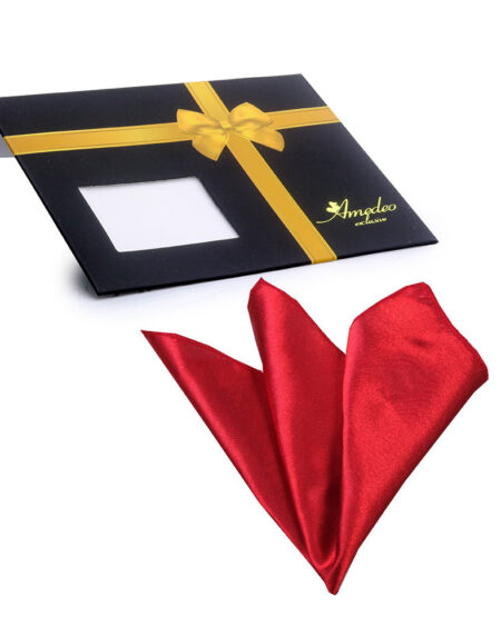 Men's Candy solid red soft silk Pocket Square Hanky Handkerchief - Amedeo Exclusive