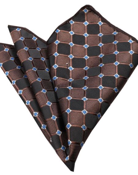 Men's Brown Black Squares Pocket Square Hanky Handkerchief - Amedeo Exclusive