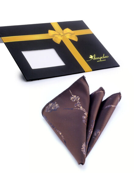 Men's Brown White Pocket Square Hanky Handkerchief - Amedeo Exclusive