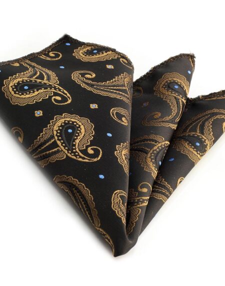 Men's Black Brown Paisley Pocket Square Hanky Handkerchief - Amedeo Exclusive