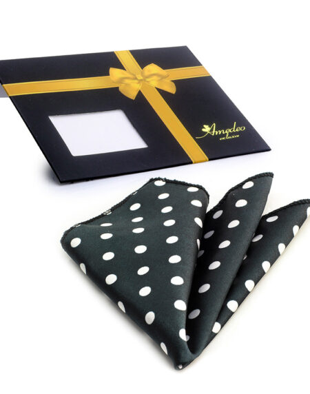 Men's Black White Polka Dots Pocket Square Hanky Handkerchief - Amedeo Exclusive
