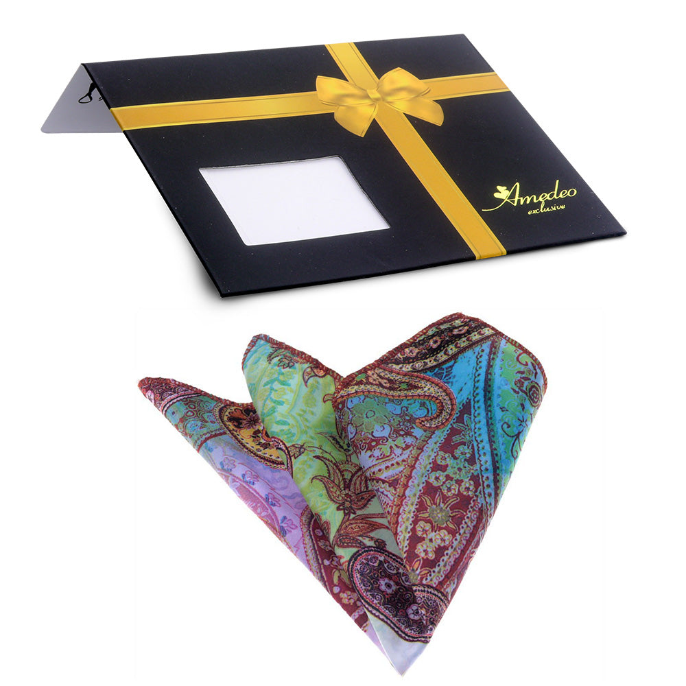 Men's Parrot Paisley Pocket Square Hanky Handkerchief - Amedeo Exclusive