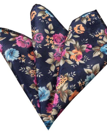 Men's Multi floral blue base Pocket Square Hanky Handkerchief - Amedeo Exclusive