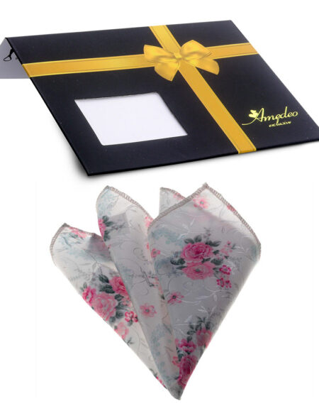 Men's Rose white floral Pocket Square Hanky Handkerchief - Amedeo Exclusive
