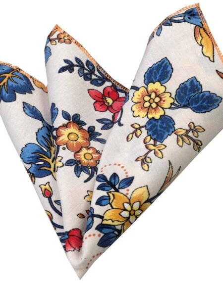 Men's Multi color white floral Pocket Square Hanky Handkerchief - Amedeo Exclusive