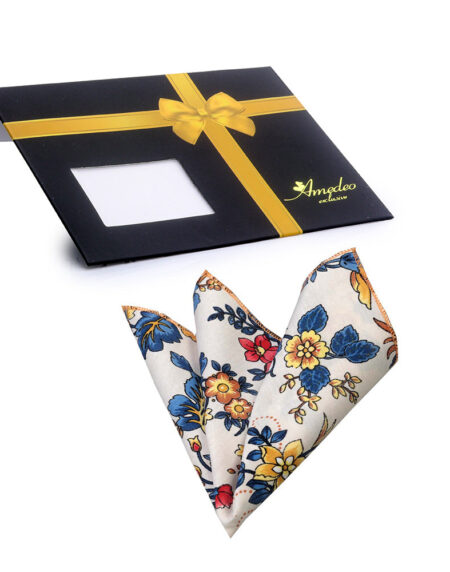 Men's Multi color white floral Pocket Square Hanky Handkerchief - Amedeo Exclusive