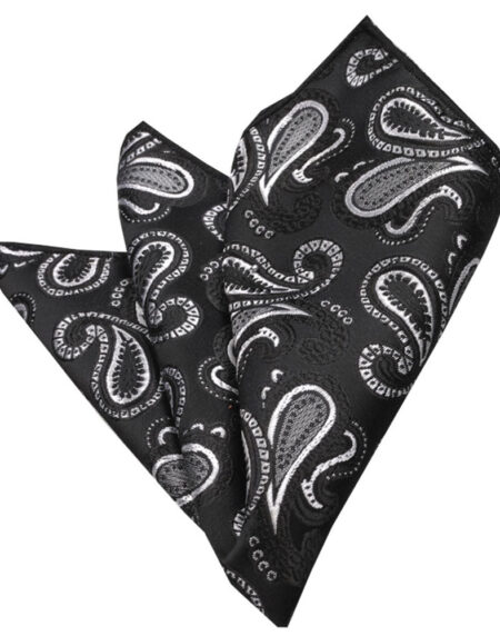 Men's Black Grey Paisley Pocket Square Hanky Handkerchief - Amedeo Exclusive