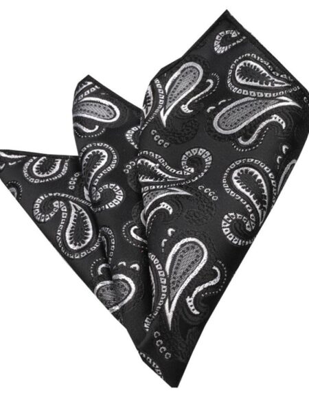 Men's Black Grey Paisley Pocket Square Hanky Handkerchief - Amedeo Exclusive