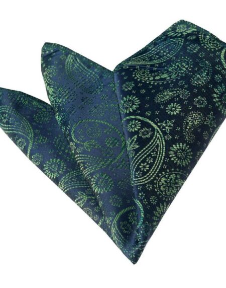 Men's Blue Green Paisley Pocket Square Hanky Handkerchief - Amedeo Exclusive