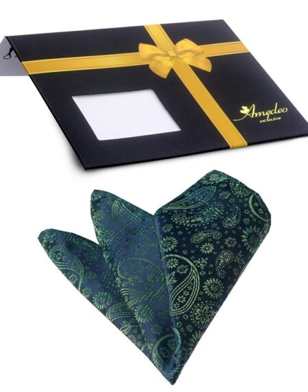 Men's Blue Green Paisley Pocket Square Hanky Handkerchief - Amedeo Exclusive