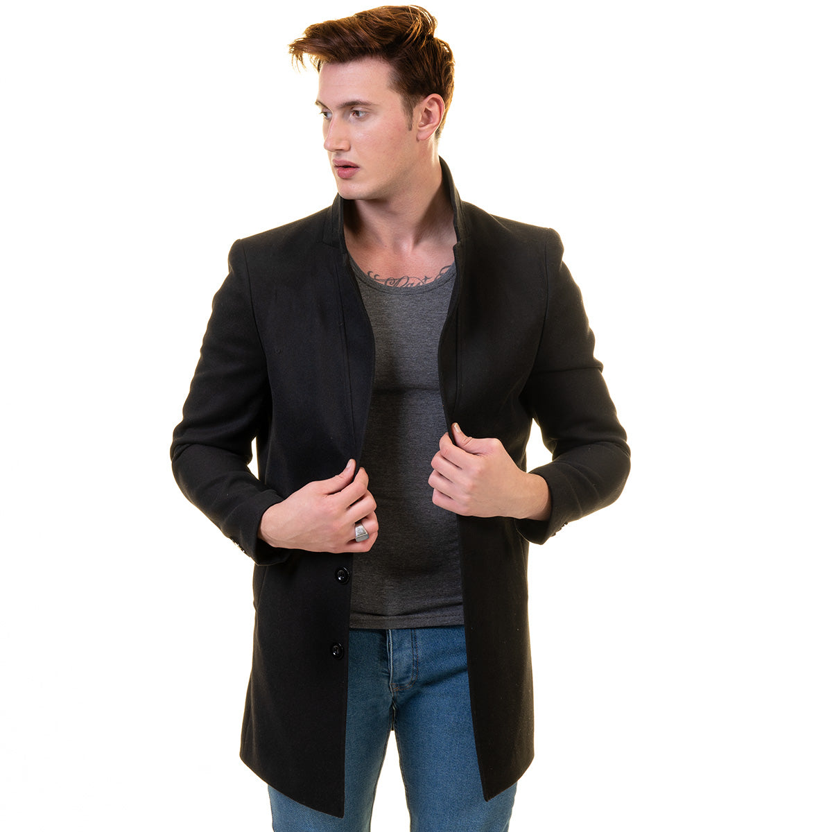 Men's European Black Wool Coat Jacket Tailor fit Fine Luxury Quality Work and Casual - Image 3