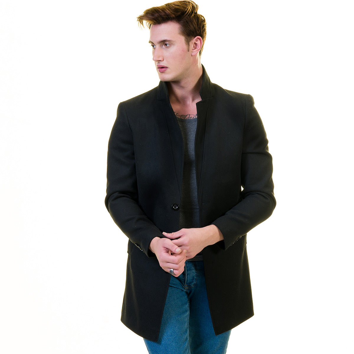 Men's European Black Wool Coat Jacket Tailor fit Fine Luxury Quality Work and Casual - Image 2