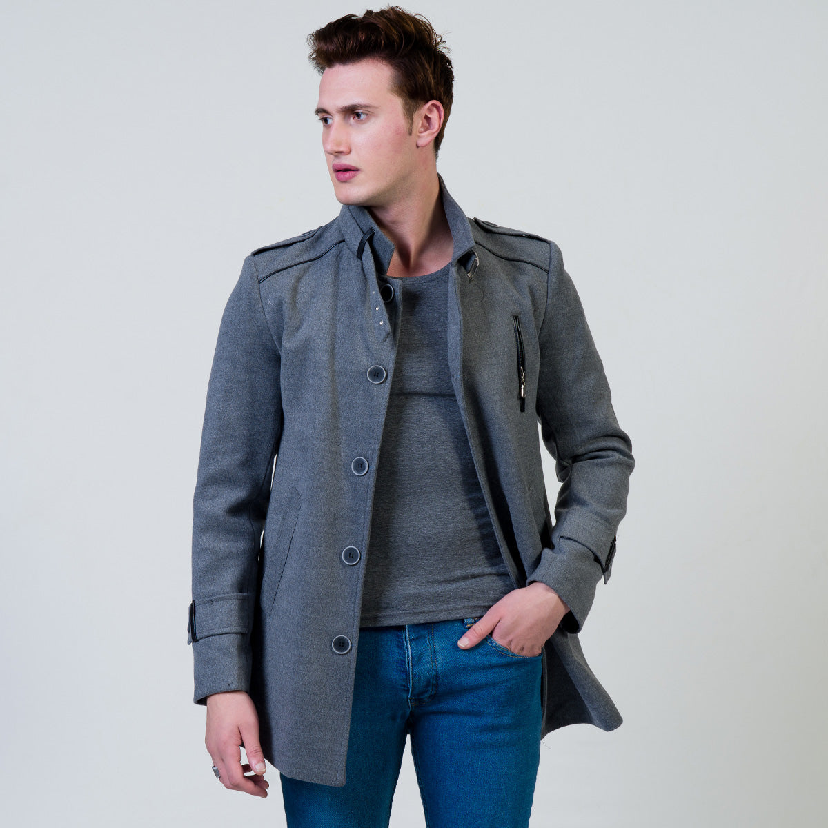Men's European Grey Wool Coat Jacket Tailor fit Fine Luxury Quality Work and Casual - Image 5