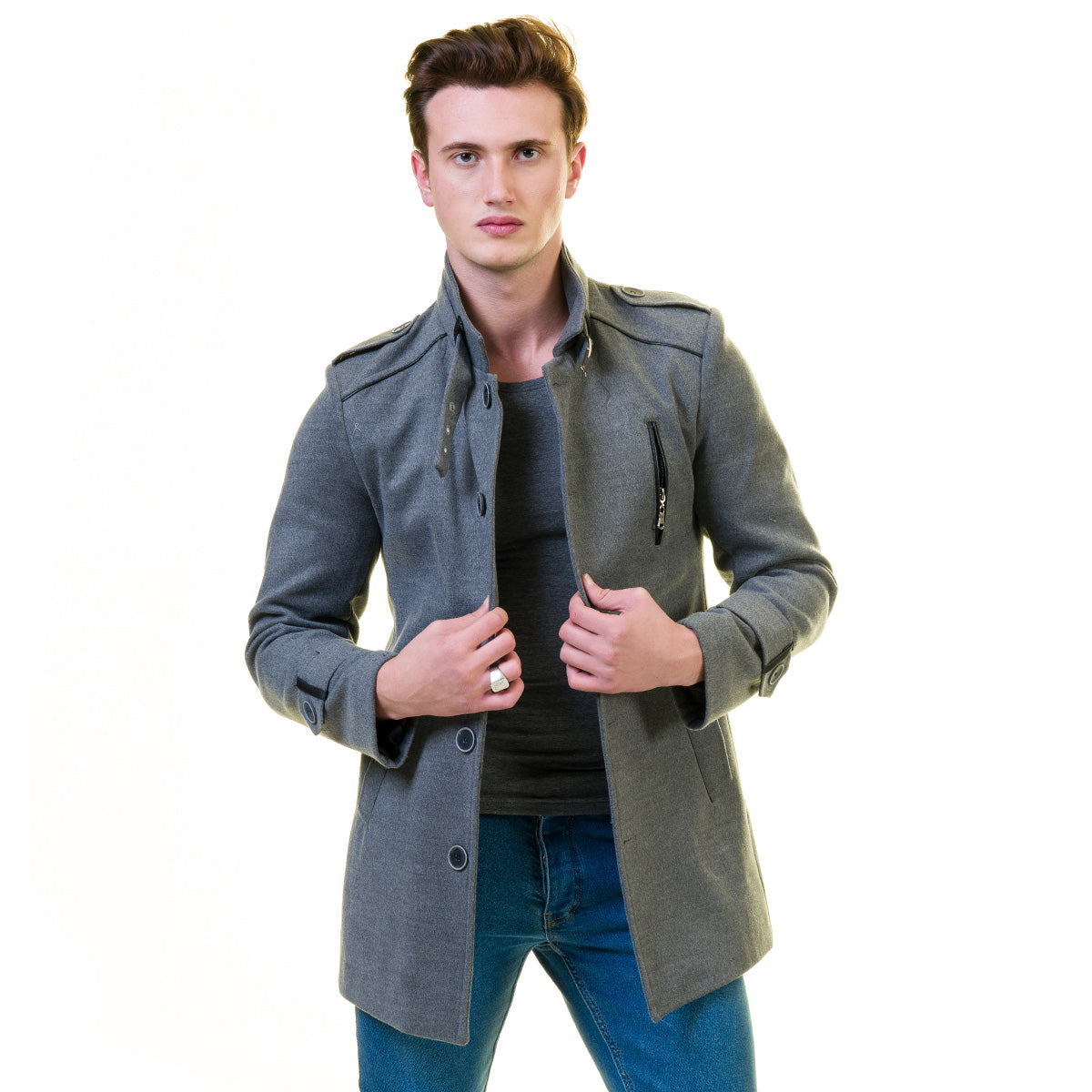 Men's European Grey Wool Coat Jacket Tailor fit Fine Luxury Quality Work and Casual - Image 3