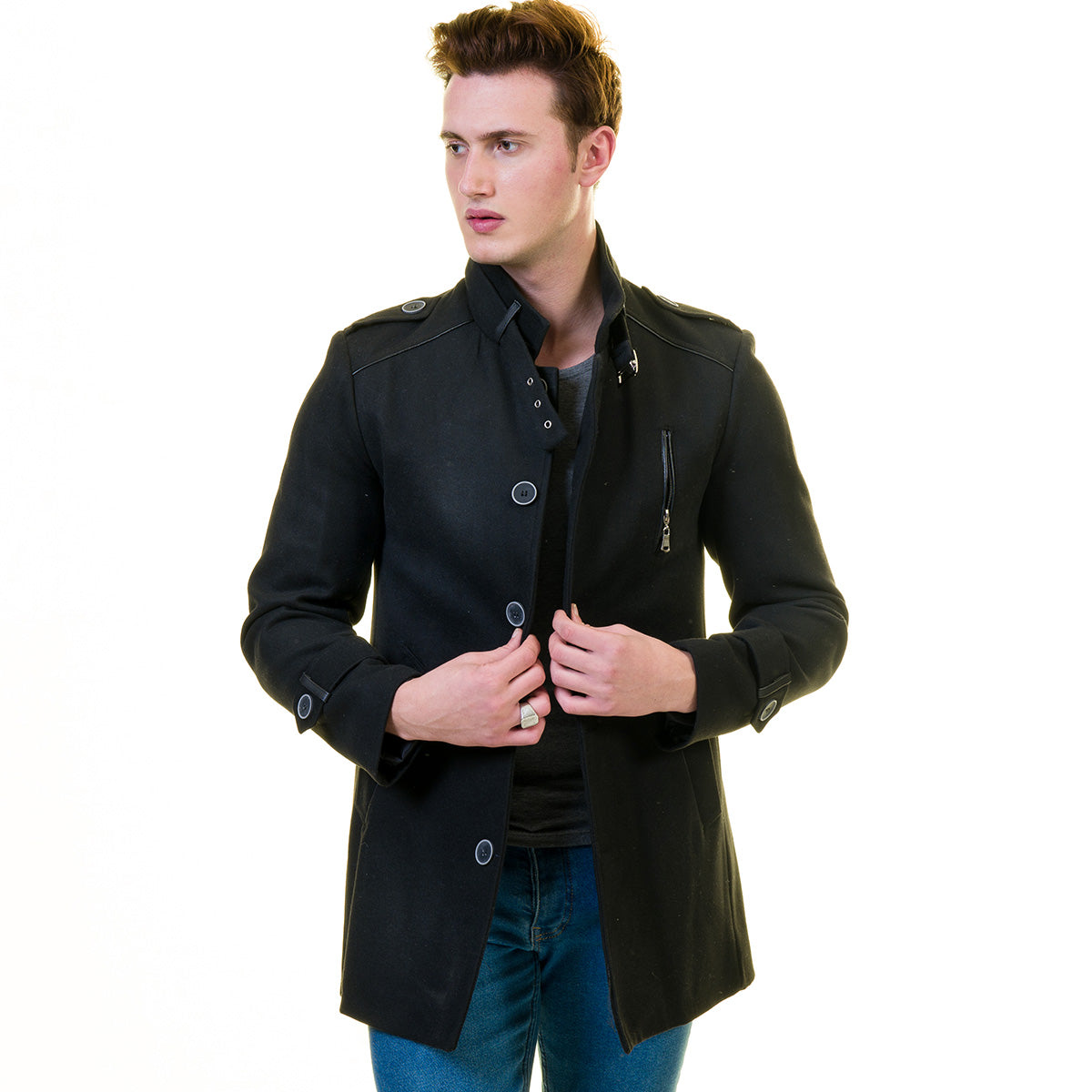 Men's European Black Wool Coat Jacket Tailor fit Fine Luxury Quality Work and Casual - Image 2
