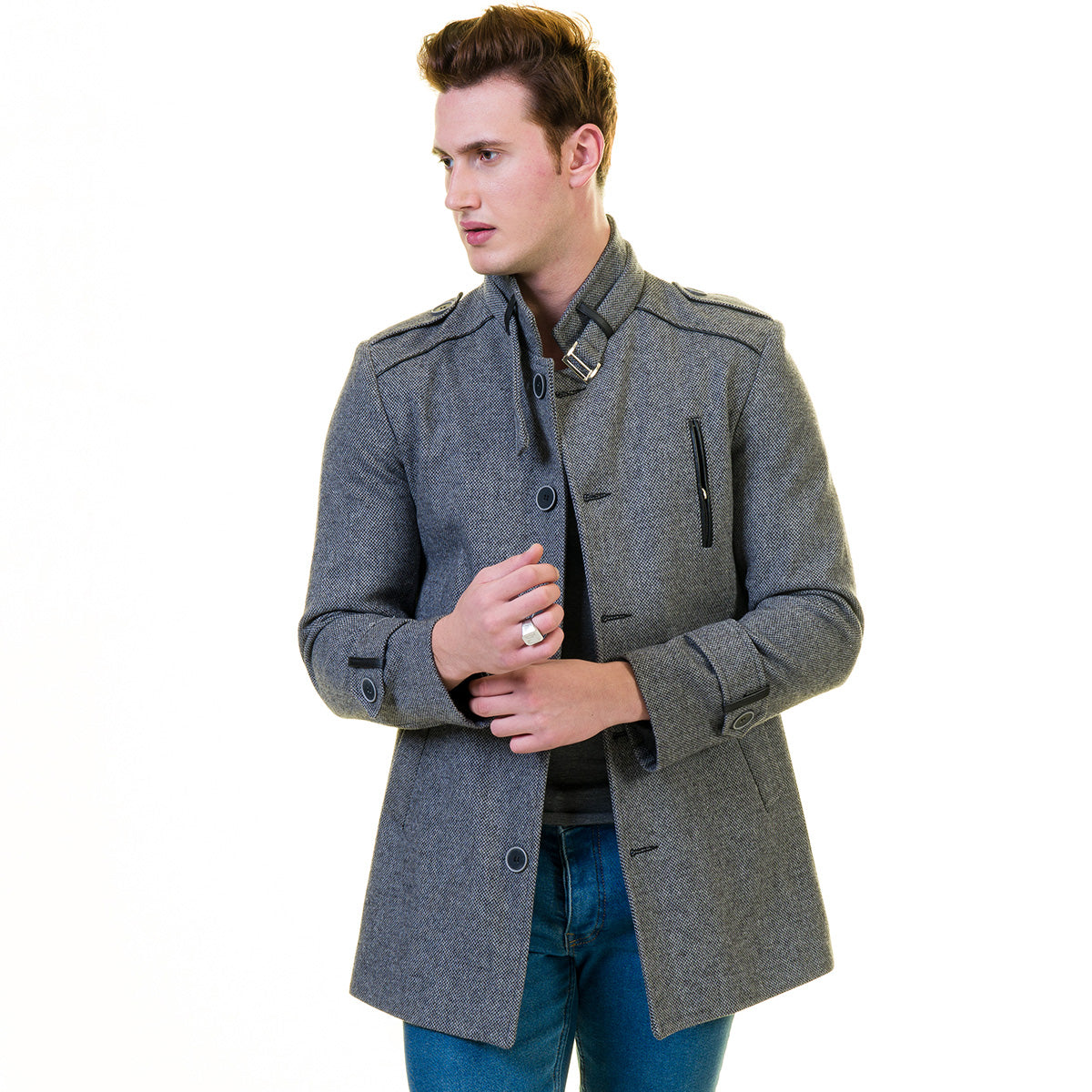 Men's European Grey Wool Coat Jacket Tailor fit Fine Luxury Quality Work and Casual - Image 2