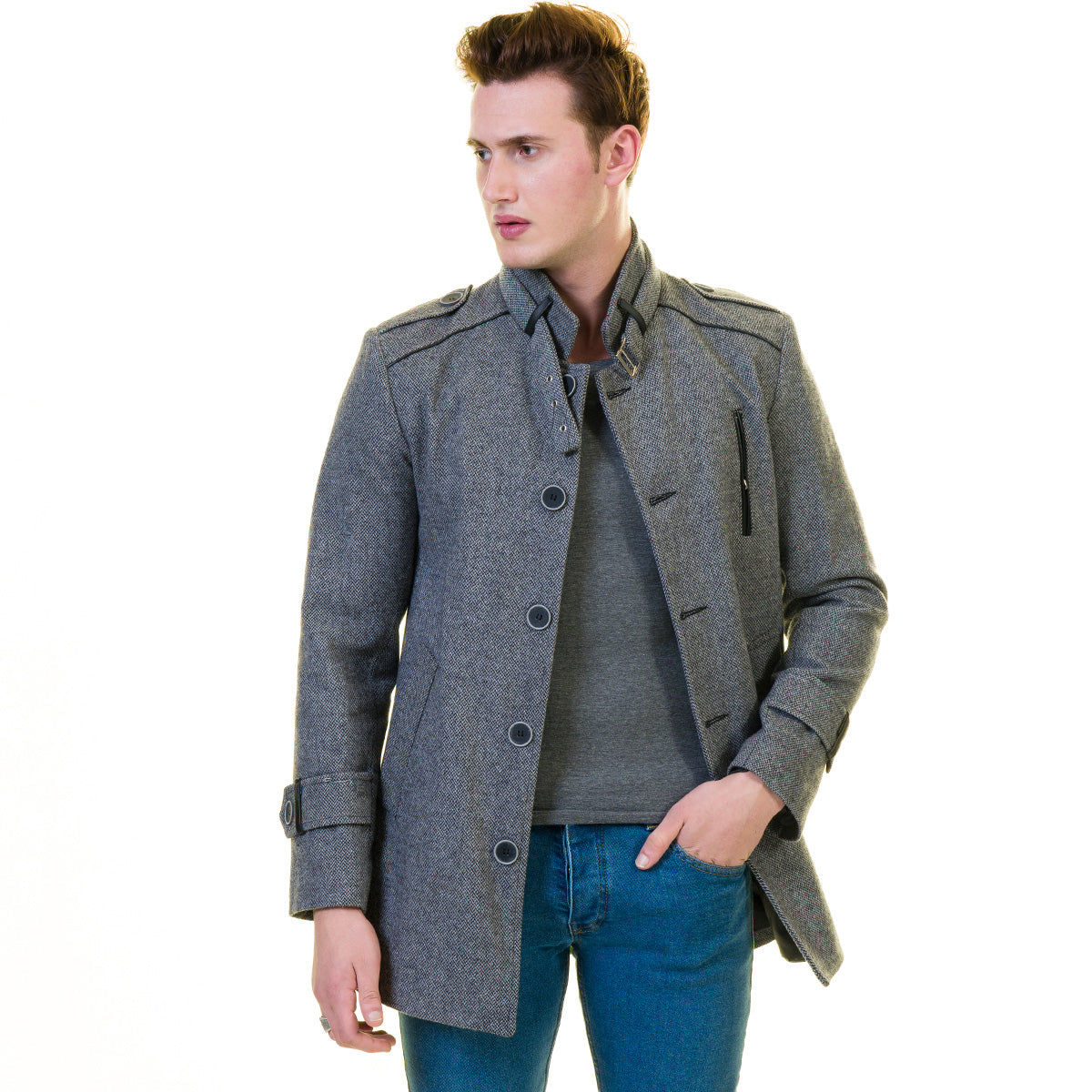 Men's European Grey Wool Coat Jacket Tailor fit Fine Luxury Quality Work and Casual - Image 6