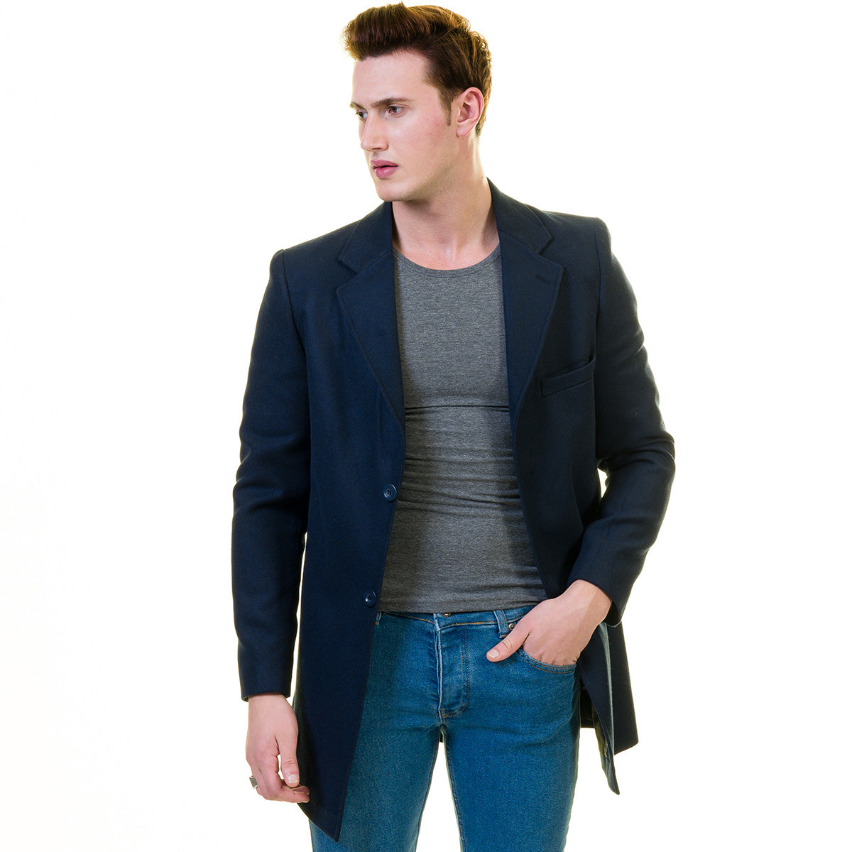 Men's European Blue Wool Coat Jacket Tailor fit Fine Luxury Quality Work and Casual - Image 6