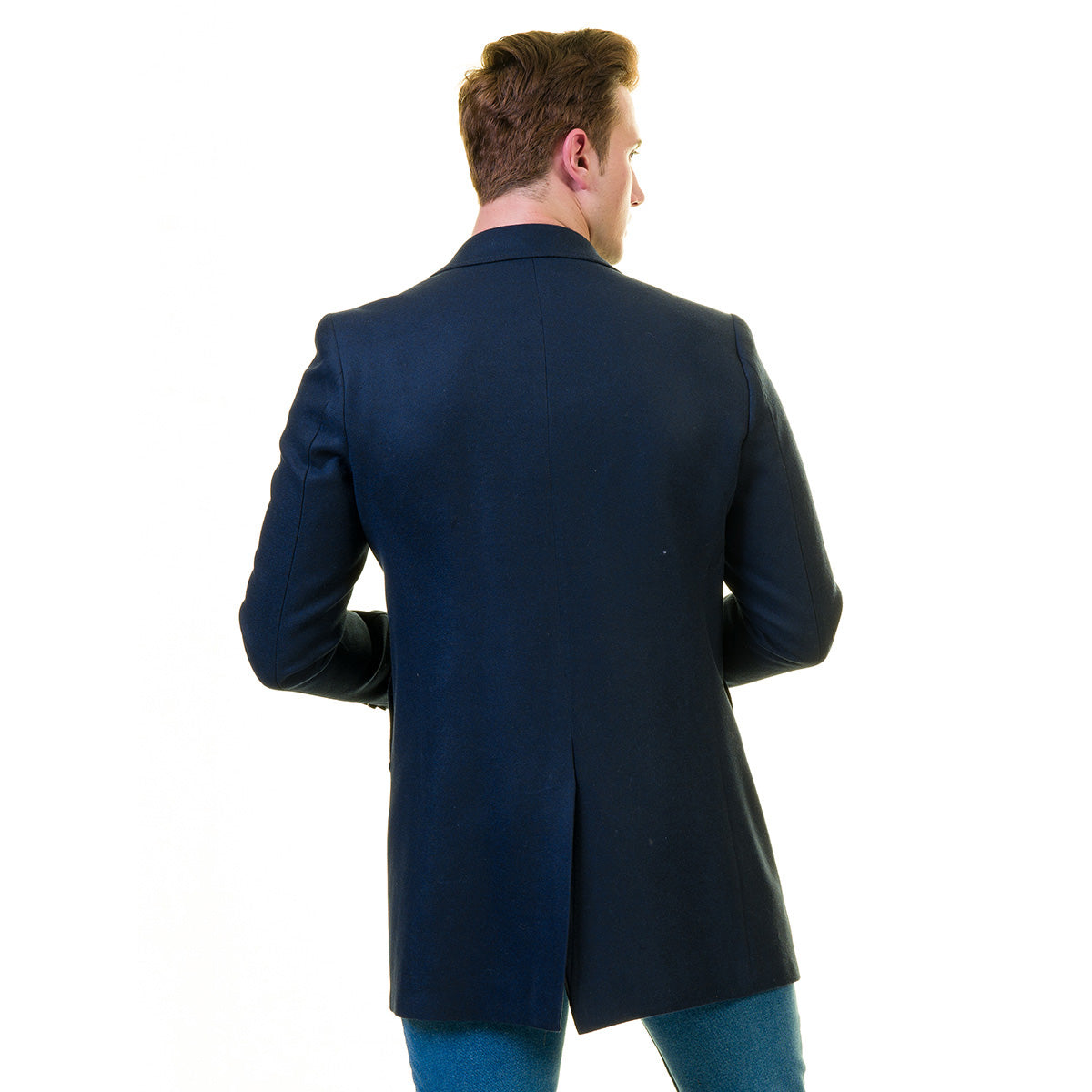 Men's European Blue Wool Coat Jacket Tailor fit Fine Luxury Quality Work and Casual - Image 4
