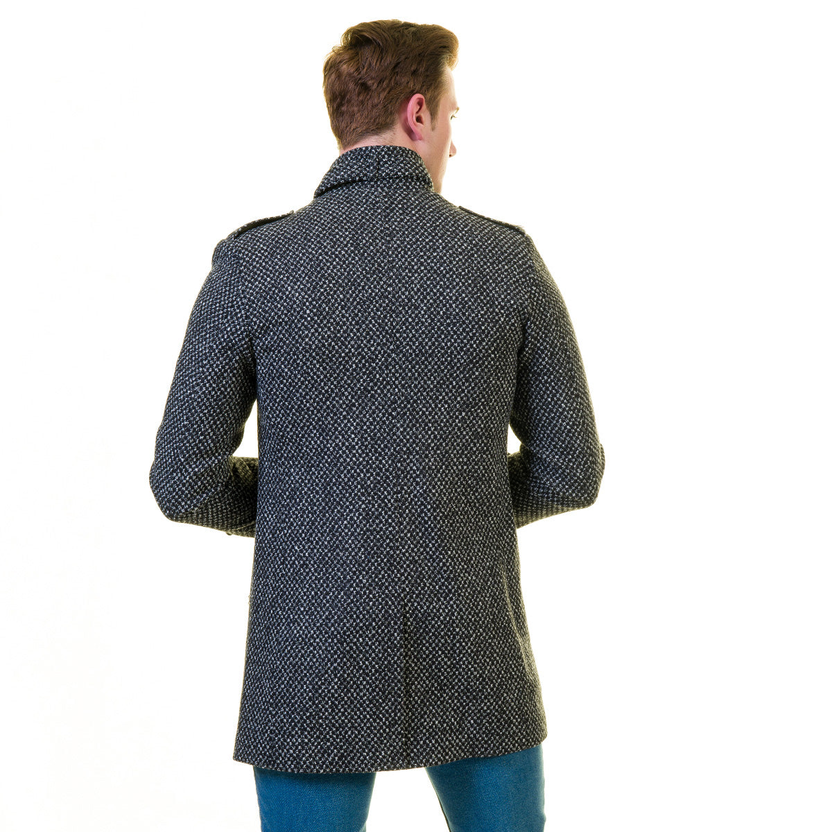 Men's European Black and White Dotted Wool Coat Jacket Tailor fit Fine Luxury Quality Work and Casual - Image 2