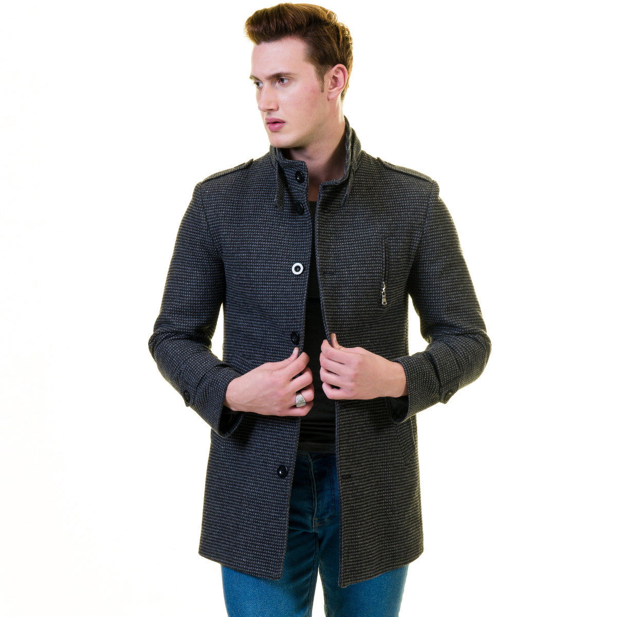Men's European Dark Grey Wool Coat Jacket Tailor fit Fine Luxury Quality Work and Casual - Image 2