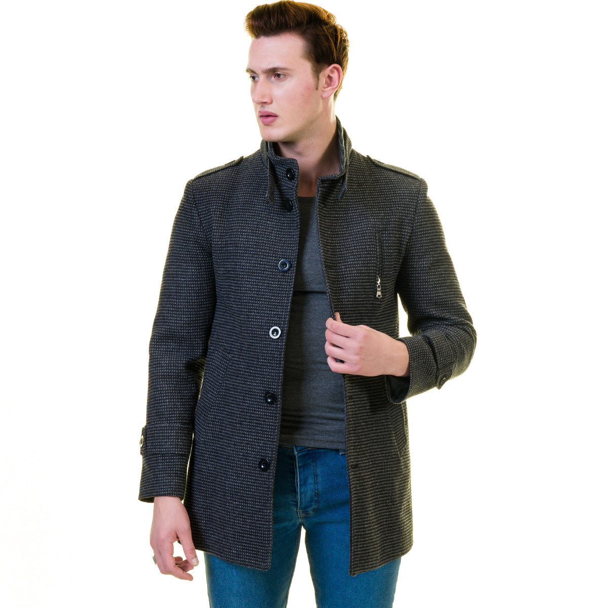 Men's European Dark Grey Wool Coat Jacket Tailor fit Fine Luxury Quality Work and Casual - Image 3