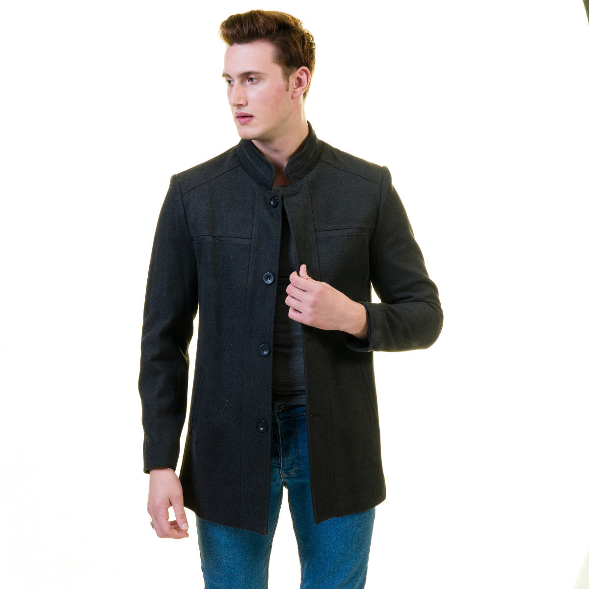 Men's European Black Wool Coat Jacket Tailor fit Fine Luxury Quality Work and Casual - Image 2