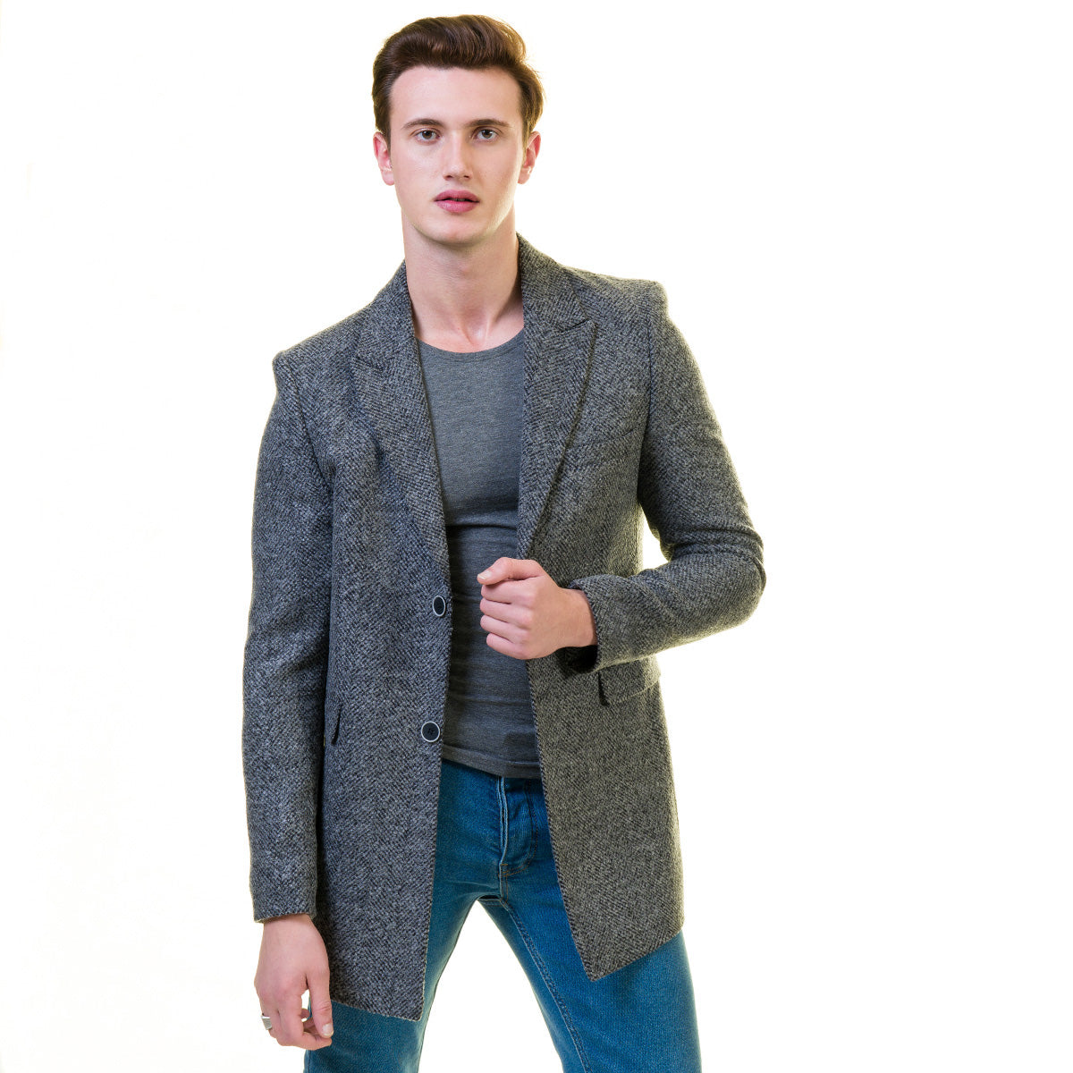 Men's European Grey Wool Coat Jacket Tailor fit Fine Luxury Quality Work and Casual - Image 3