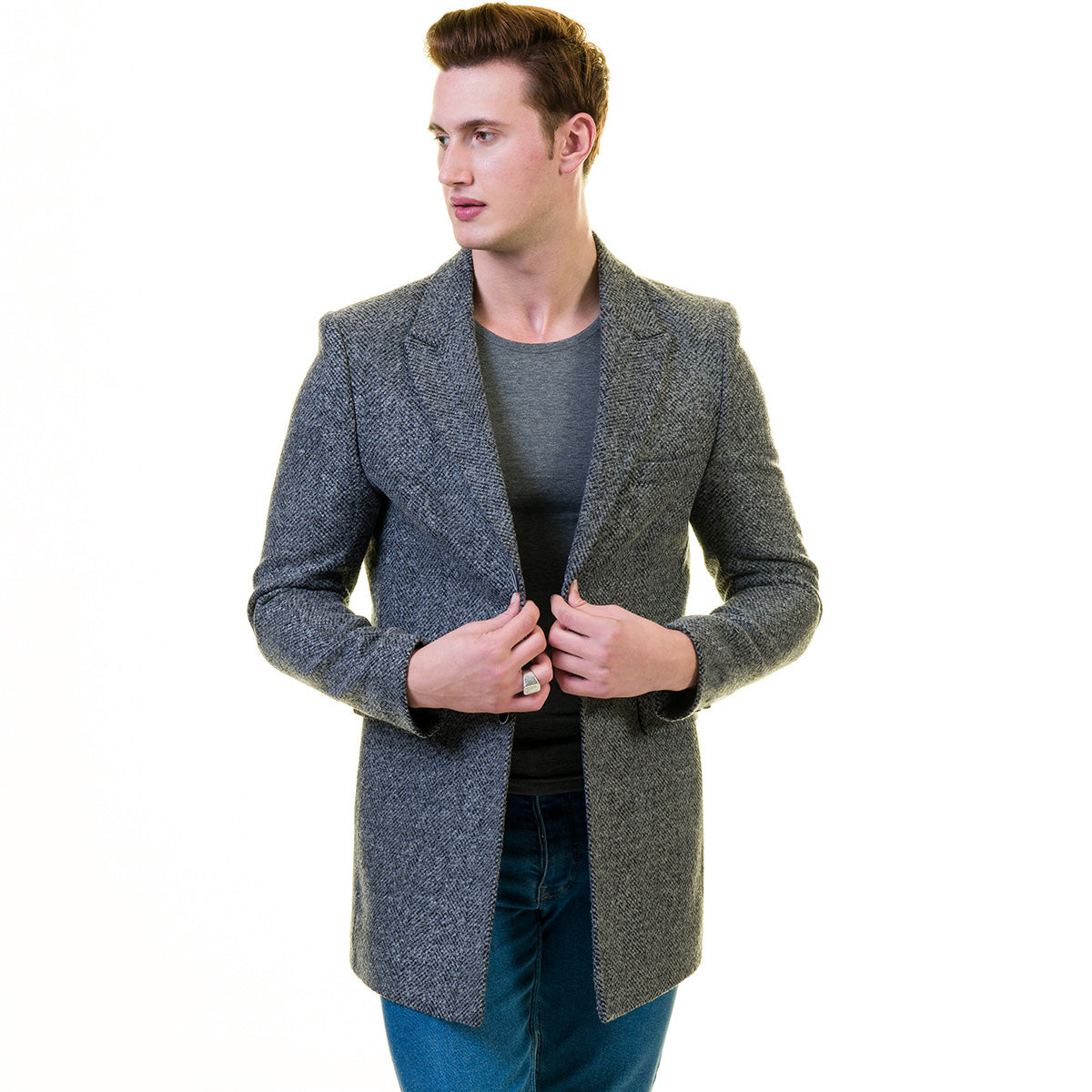 Men's European Grey Wool Coat Jacket Tailor fit Fine Luxury Quality Work and Casual