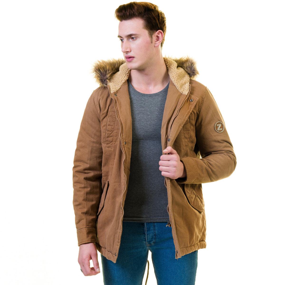 Men's European Brown Wool Coat Hooded Jacket Tailor fit Fine Luxury Quality Work and Casual - Image 2