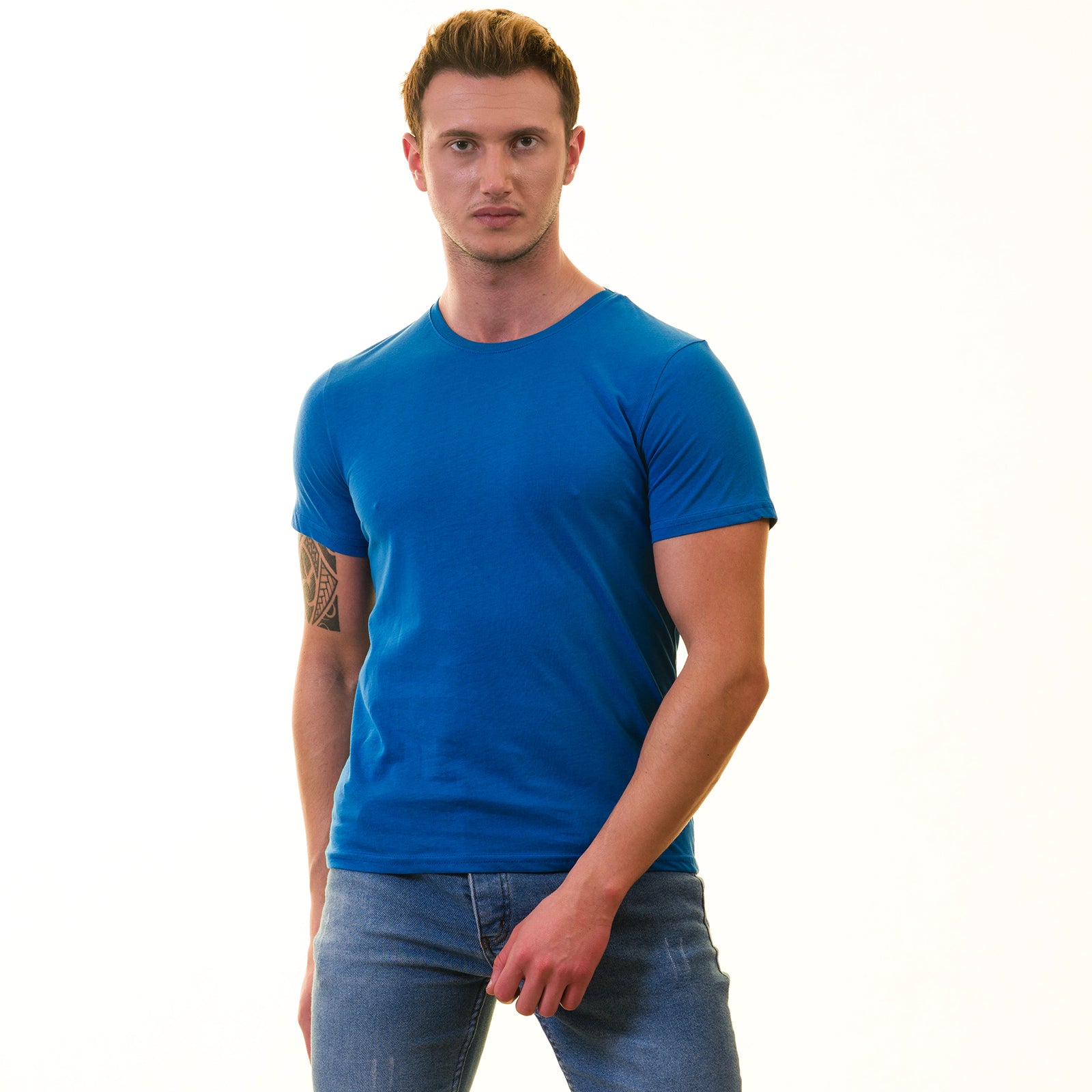 Blue European T-Shirt - Premium Cotton Crew Neck Short Sleeve Men’s T-Shirt - Image 2