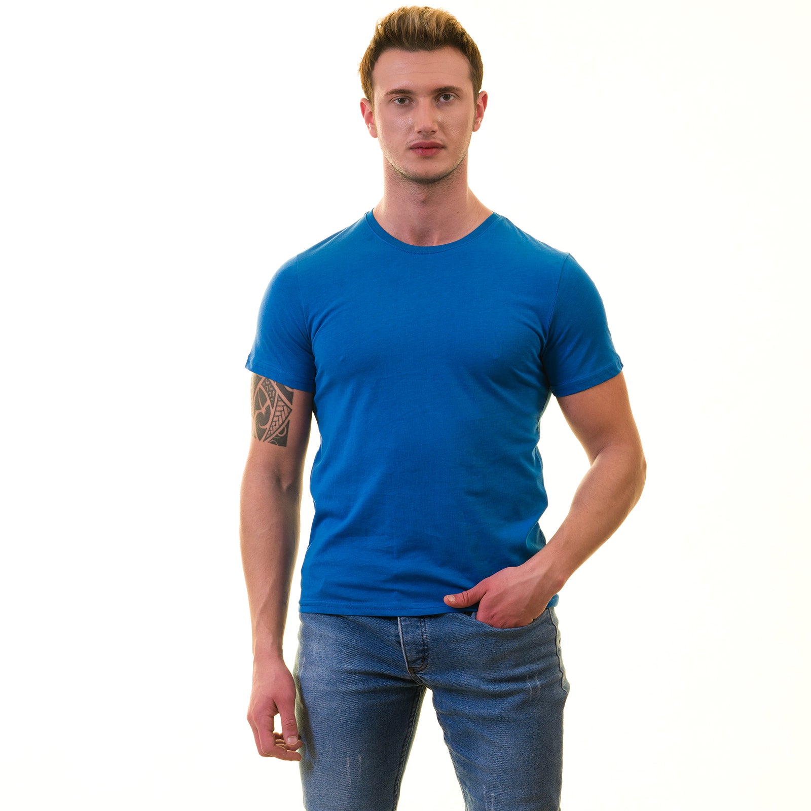 Blue European T-Shirt - Premium Cotton Crew Neck Short Sleeve Men’s T-Shirt - Image 4