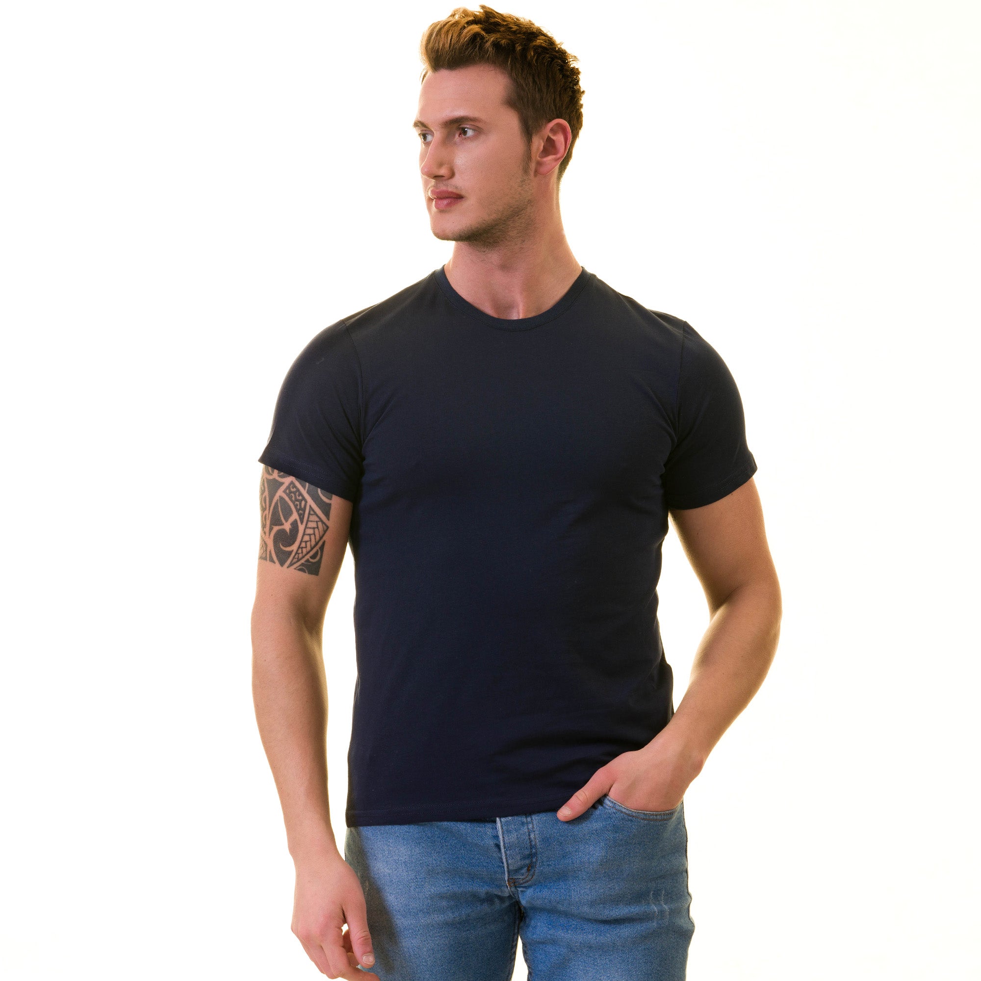 Navy Blue European T-Shirt - Premium Cotton Crew Neck Short Sleeve Men’s T-Shirt