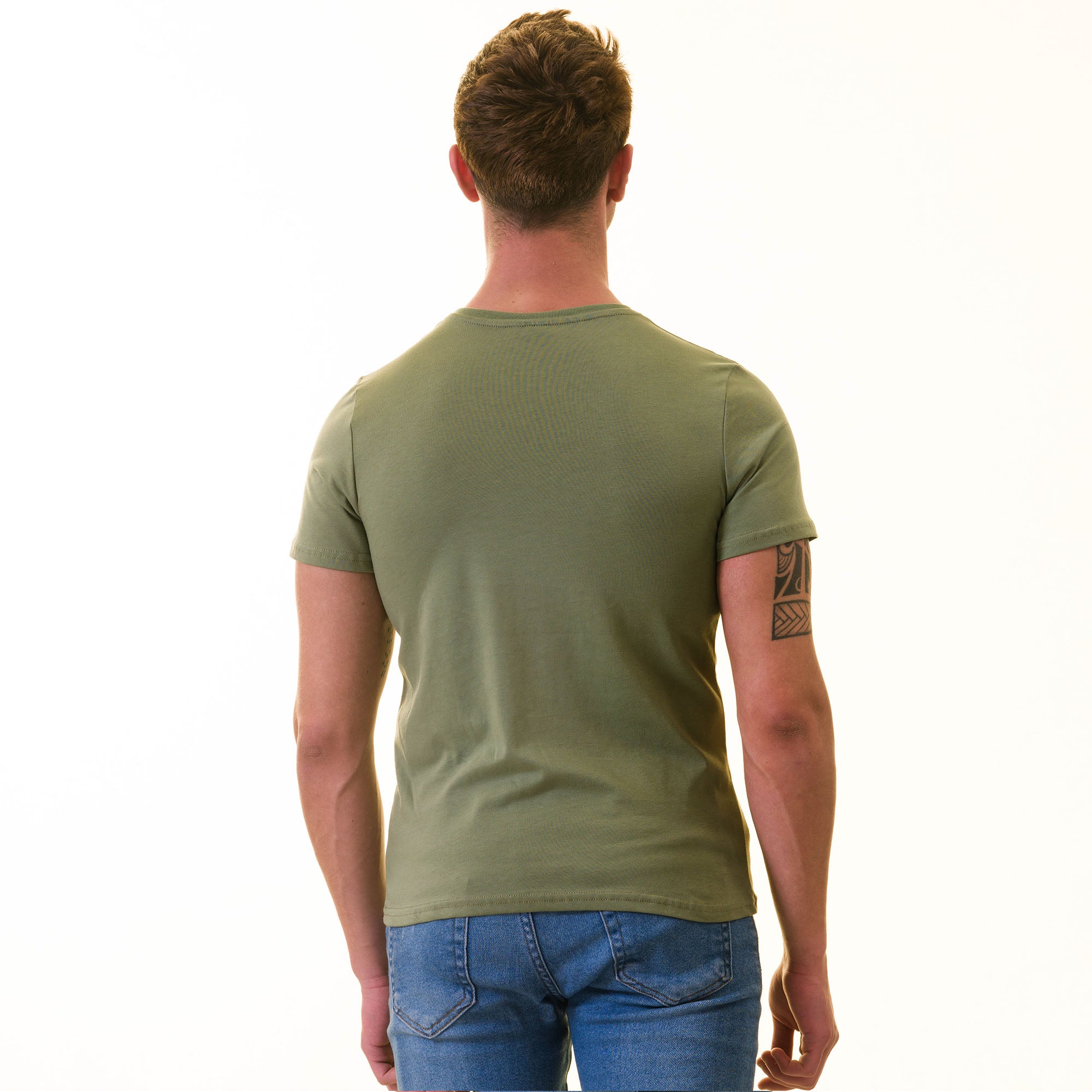 Khaki European T-Shirt - Premium Cotton Crew Neck Short Sleeve T-Shirt for Mens - Image 4