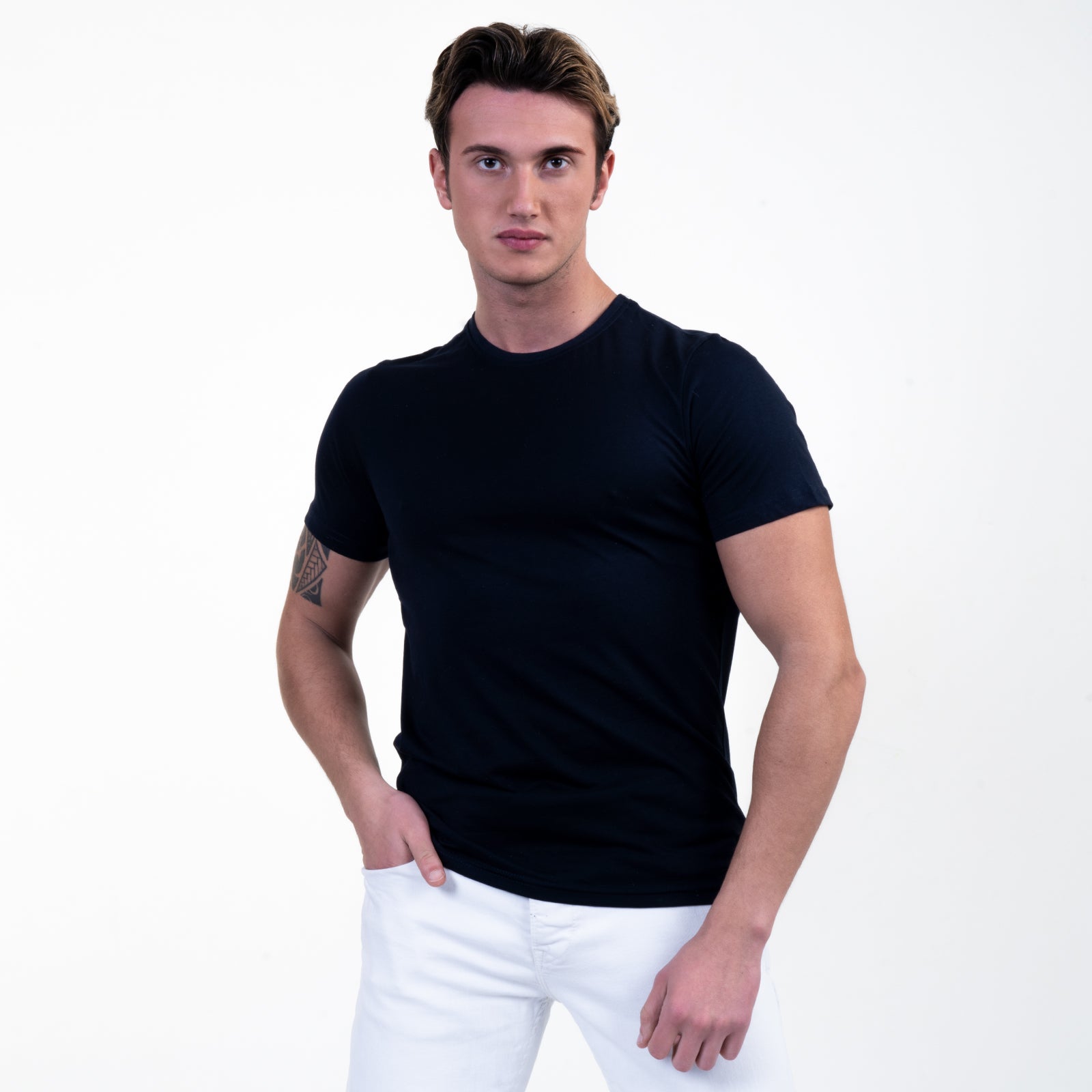 Black European Made Premium Quality T-Shirt - Crew Neck Short Sleeve T-Shirts - Image 3