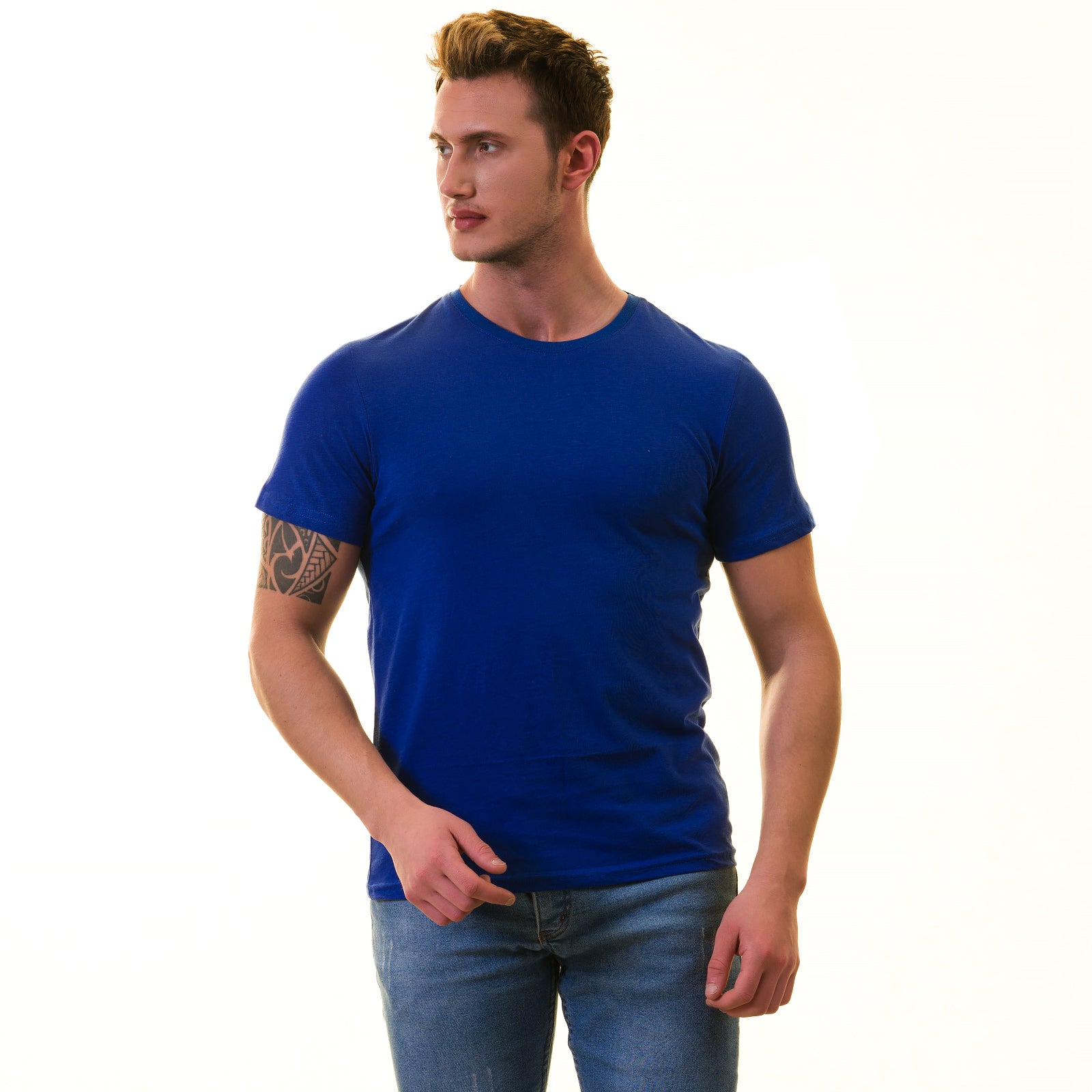 Royal Blue European Made T-Shirt - Premium Cotton Crew Neck Short Sleeve T-Shirt
