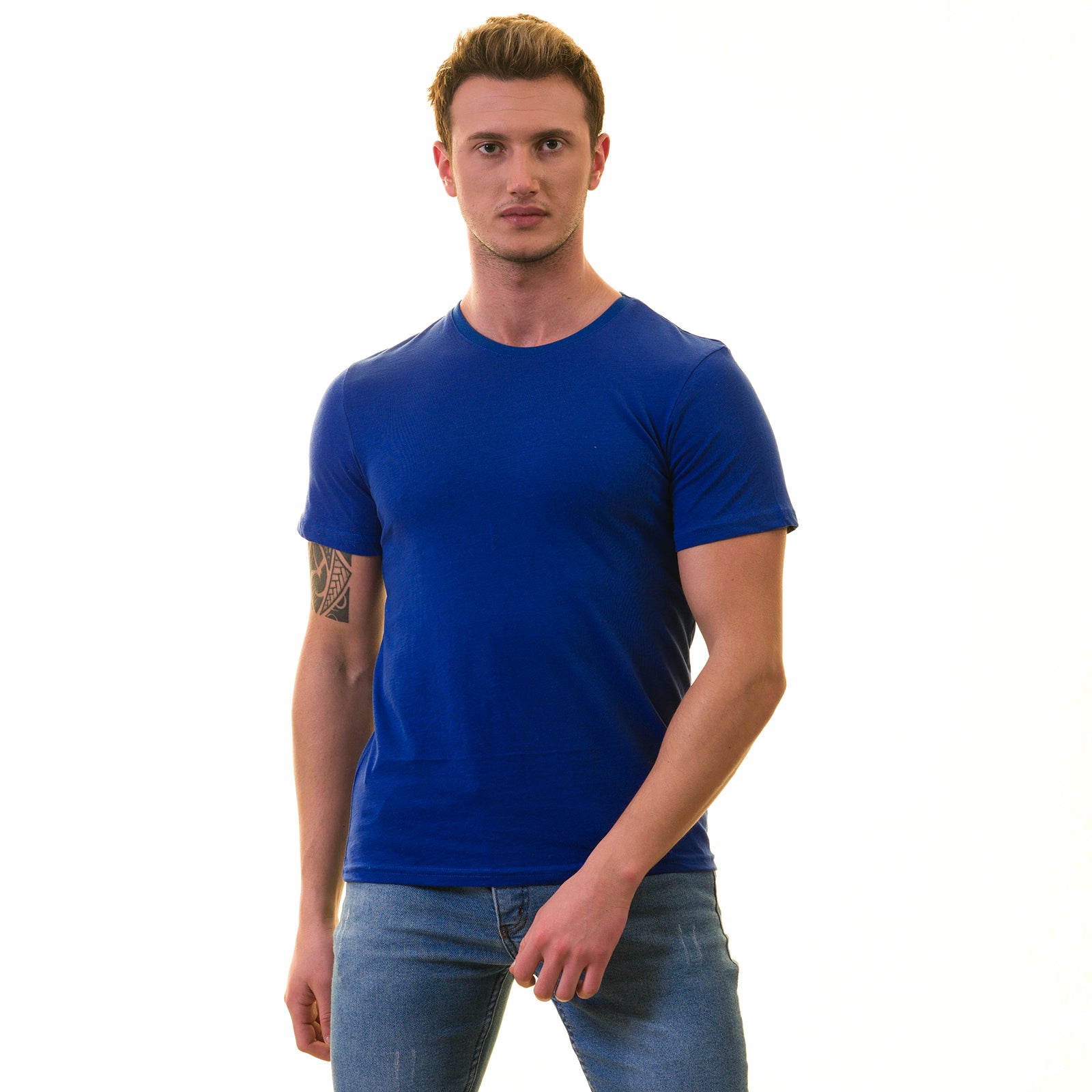 Royal Blue European Made T-Shirt - Premium Cotton Crew Neck Short Sleeve T-Shirt - Image 5