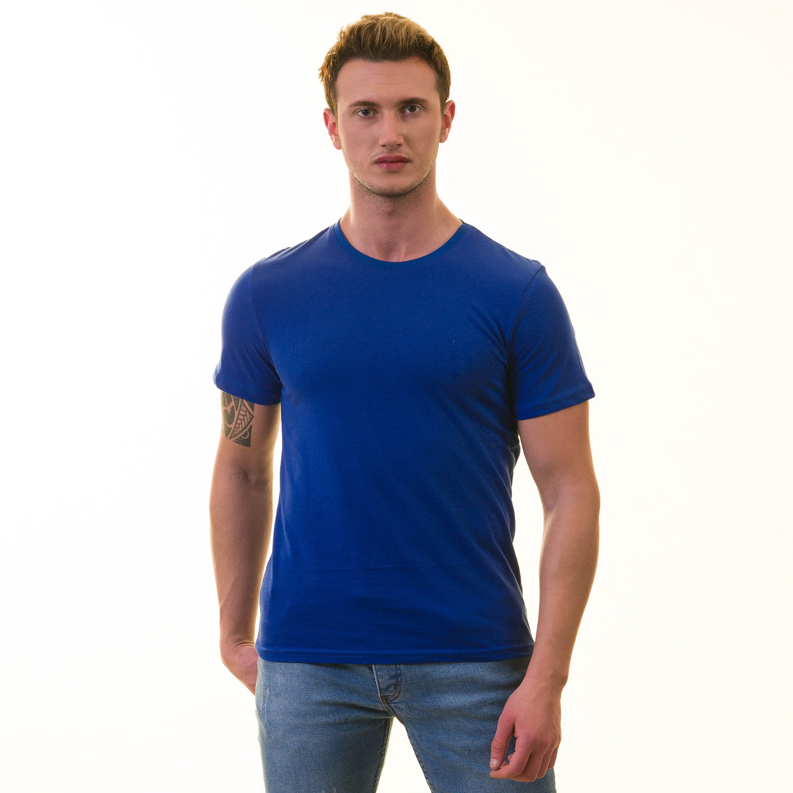 Royal Blue European Made T-Shirt - Premium Cotton Crew Neck Short Sleeve T-Shirt - Image 2