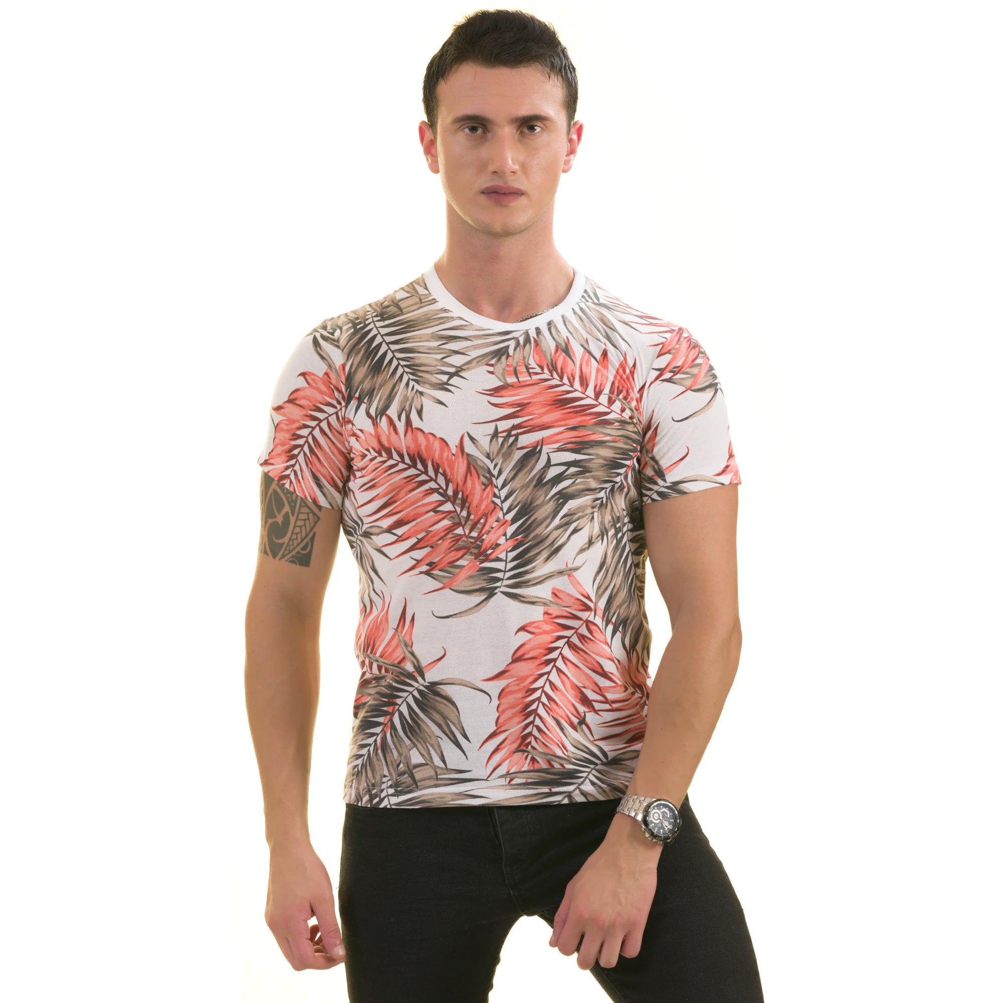 Peach Brown Leaves Premium T-Shirt for Men - European Made Crew Neck