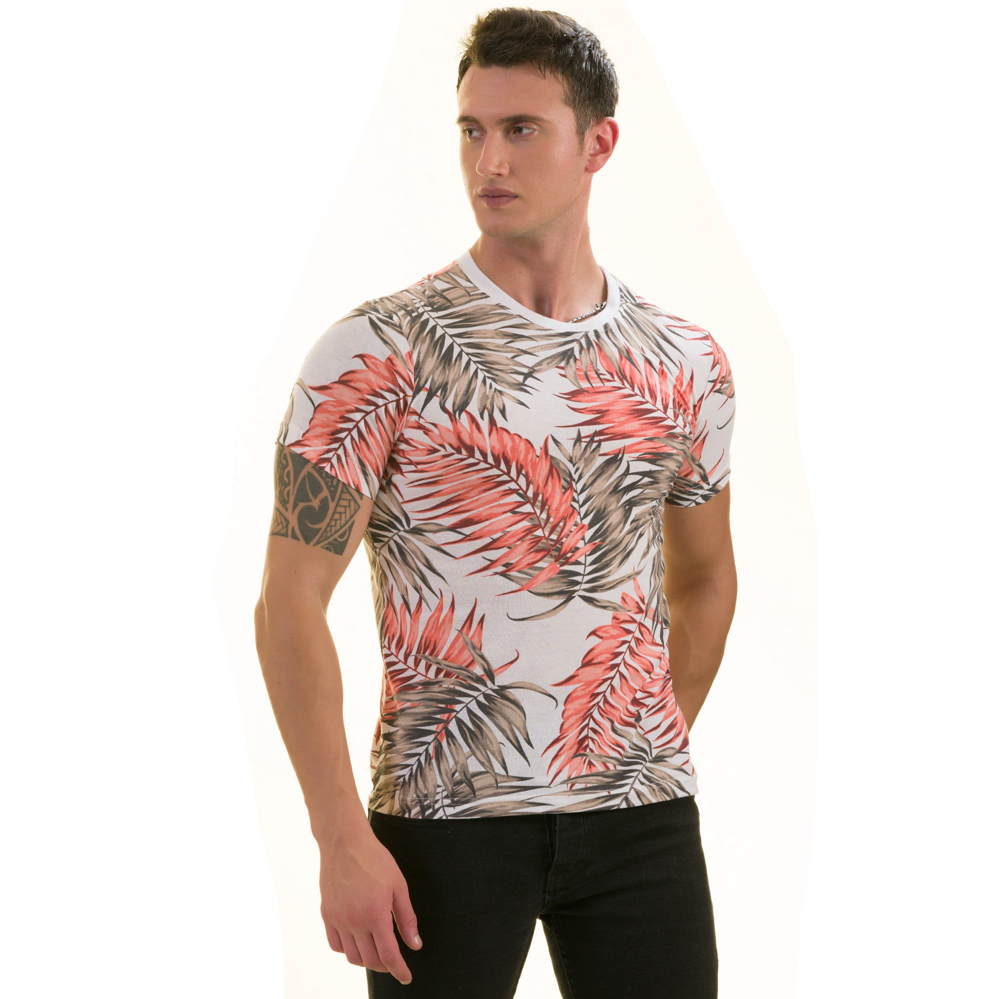Peach Brown Leaves Premium T-Shirt for Men - European Made Crew Neck - Image 3