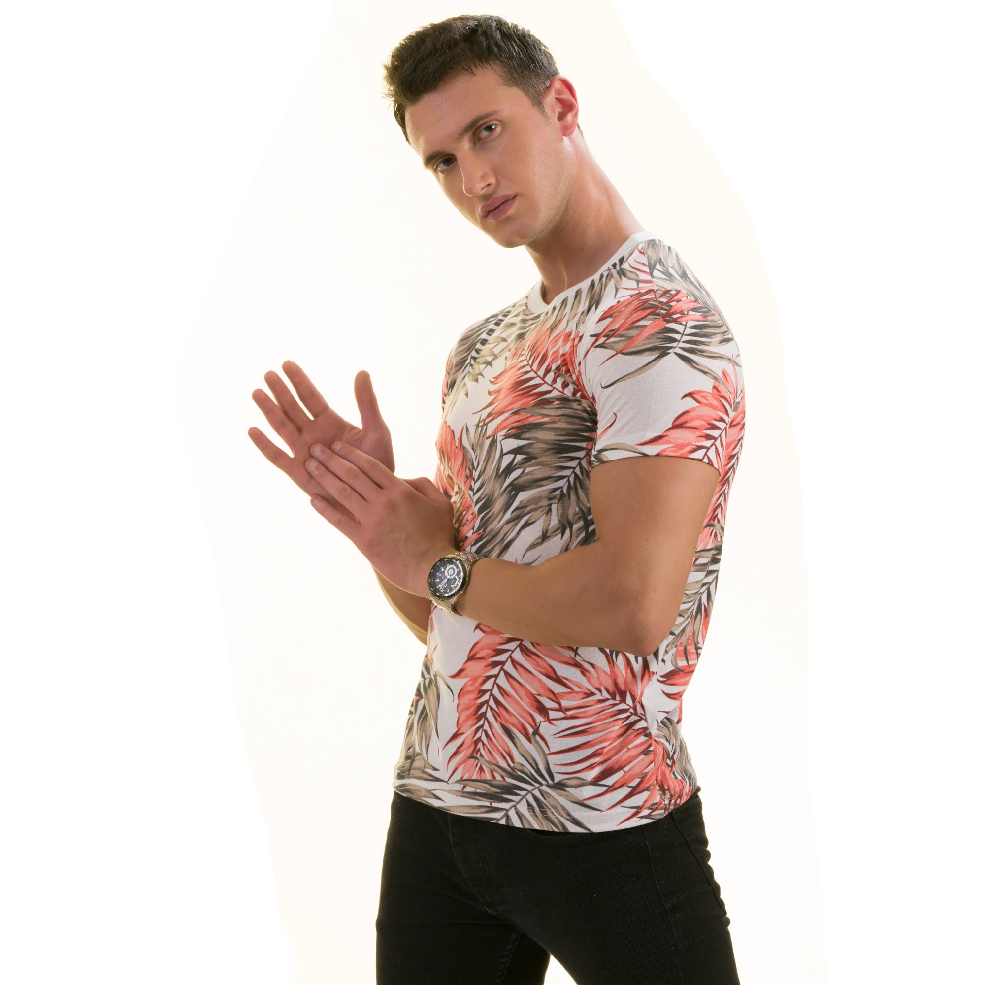 Peach Brown Leaves Premium T-Shirt for Men - European Made Crew Neck - Image 5